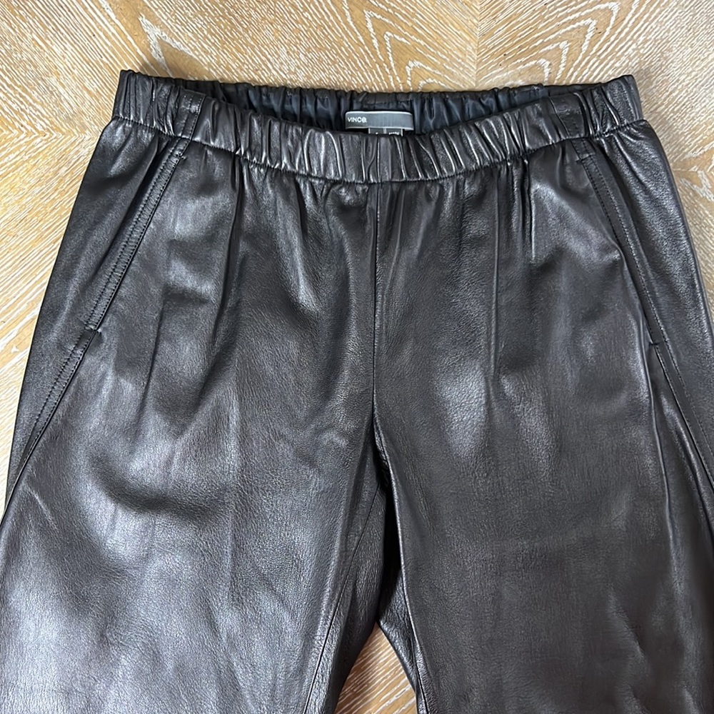 VINCE Black Leather Relaxed Elastic Waist Jogging Pants S - Picture 13 of 16